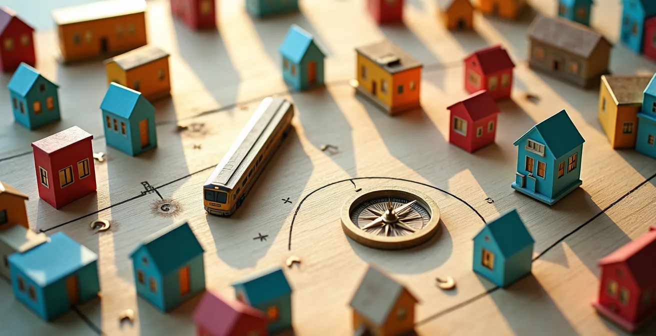 Carte de Paris avec zones colorées représentant les temps de trajet en métro depuis un point central