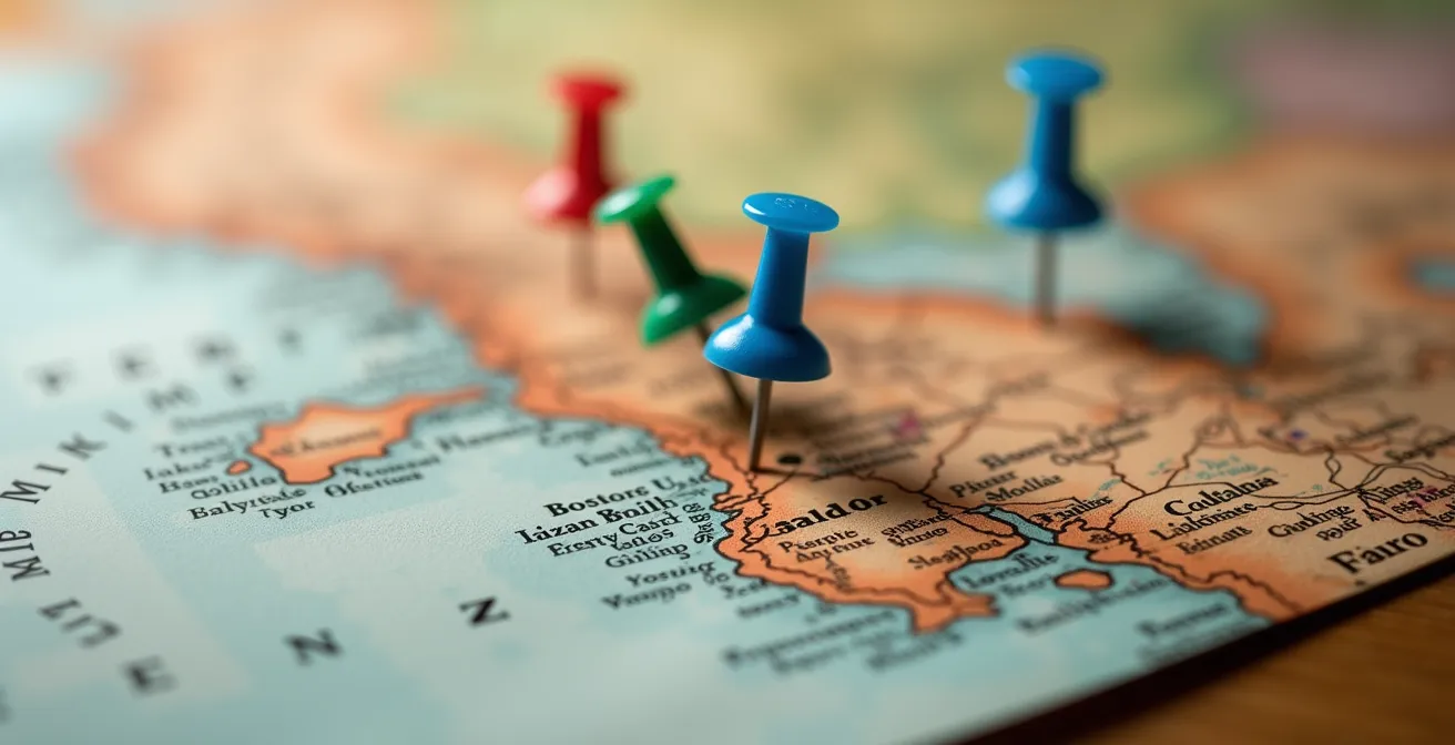 Carte routière avec épingles marquant les services médicaux autour d'un gîte rural