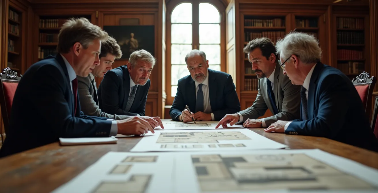 Réunion d'un comité de sélection examinant des dossiers de monuments historiques