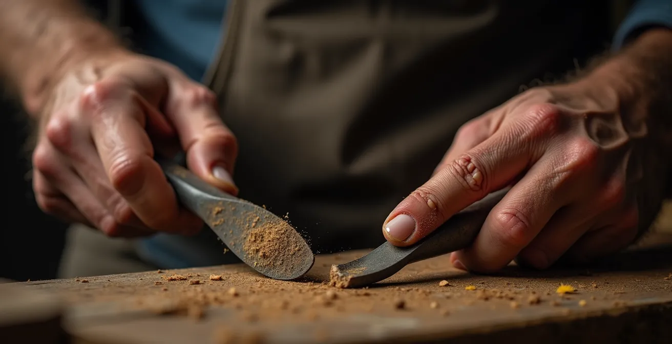 Gros plan sur les mains expertes d'un artisan français travaillant avec précision