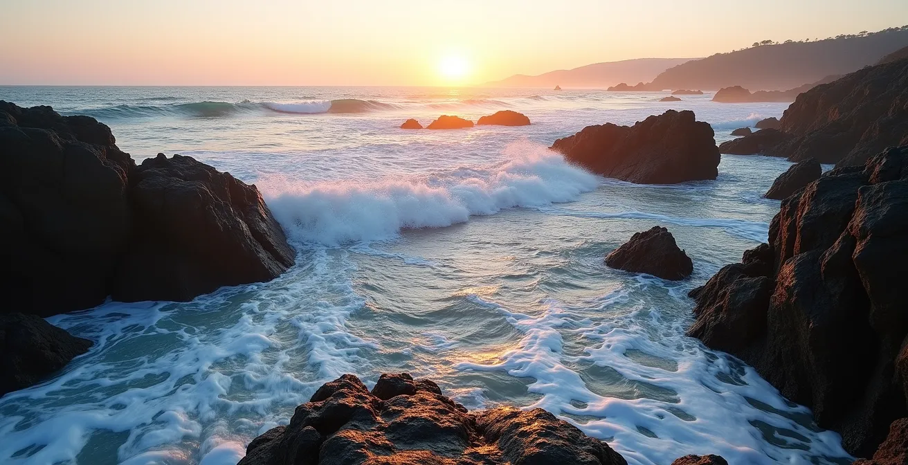 Rochers isolés par la marée montante sur la côte atlantique française