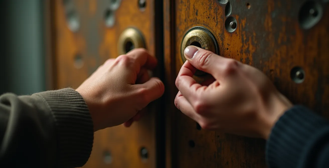 Gros plan sur des mains manipulant simultanément différents mécanismes d'escape game, illustrant le micro-management anxieux