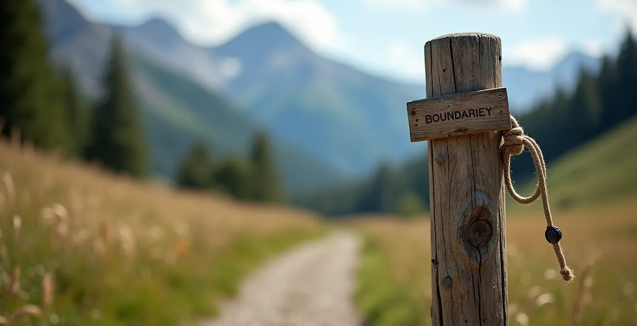 Panneau d'interdiction des chiens à l'entrée d'un parc national avec paysage montagnard en arrière-plan
