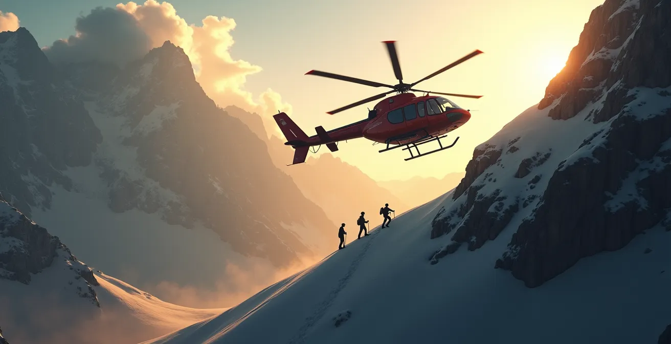 Hélicoptère de secours intervenant en haute montagne