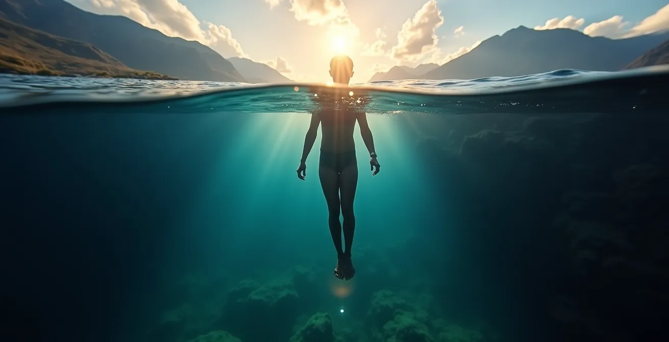 Coupe transversale d'un lac montrant les différentes couches de température de l'eau