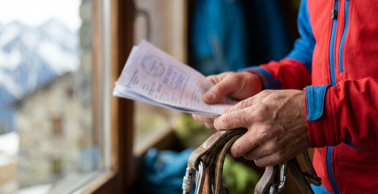 Gros plan sur les mains d'un moniteur présentant ses certifications professionnelles